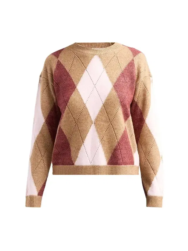 Design History Women's Rosemary Argyle Sweater - Fawn Combo
