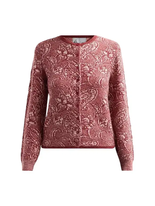Design History Women's Mara Floral Jacquard Cardigan - Pomegranate Combo