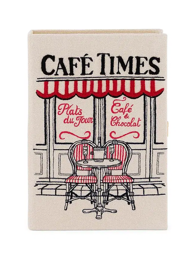 Olympia Le-Tan Women's Cafe Times Embroidered Silk Book Clutch - Sand