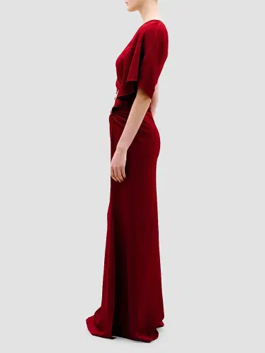 Silvia Tcherassi Women's Doli Satin Draped Column Gown - Burgundy - Size XL | Thumbnail 3