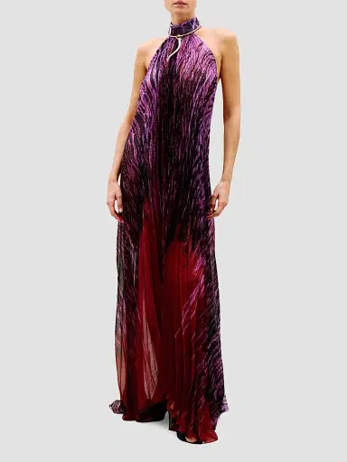 Silvia Tcherassi Women's Lucia Printed Chiffon Halter Maxi Dress - Abstract Plum - Size Large | Thumbnail 2