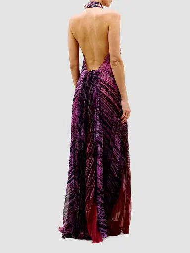 Silvia Tcherassi Women's Lucia Printed Chiffon Halter Maxi Dress - Abstract Plum - Size Large | Thumbnail 3