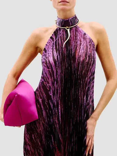 Silvia Tcherassi Women's Lucia Printed Chiffon Halter Maxi Dress - Abstract Plum - Size Large | Thumbnail 4