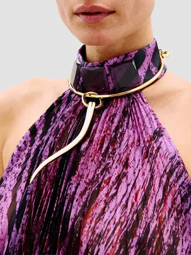 Silvia Tcherassi Women's Lucia Printed Chiffon Halter Maxi Dress - Abstract Plum - Size Large | Thumbnail 5