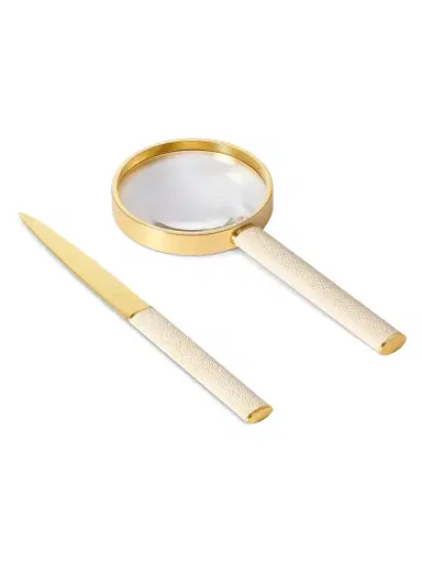 AERIN Shagreen 2-Piece Magnifying Glass & Letter Opener Set - Cream | Thumbnail 2