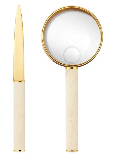 AERIN Shagreen 2-Piece Magnifying Glass & Letter Opener Set - Cream | Thumbnail 1