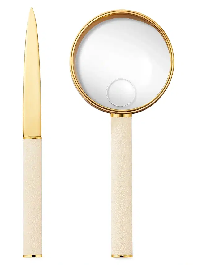 AERIN Shagreen 2-Piece Magnifying Glass & Letter Opener Set - Cream