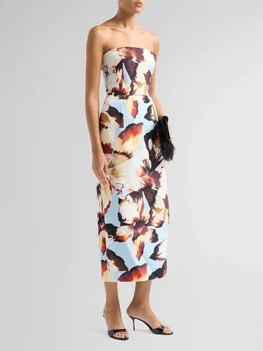 MONIQUE LHUILLIER Women's Floral Silk Faille Strapless Cocktail Dress - Breeze Multi | Thumbnail 4