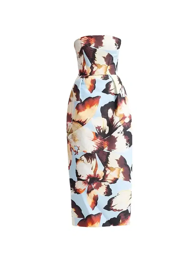 MONIQUE LHUILLIER Women's Floral Silk Faille Strapless Cocktail Dress - Breeze Multi