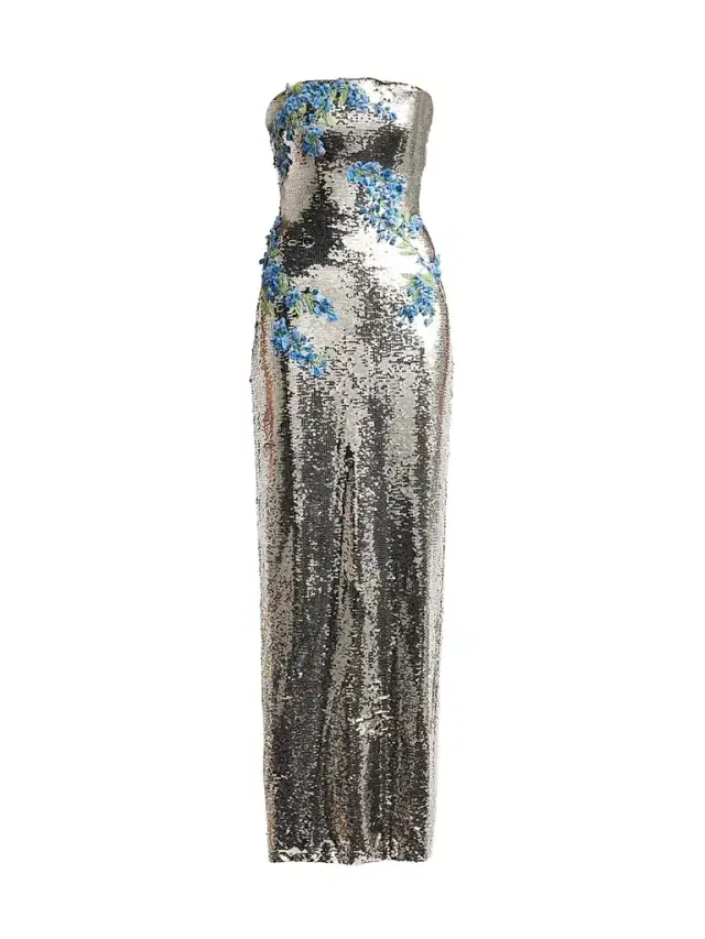 Women's Floral-Sequined Strapless Column Gown - Rhubarb Women's Floral-Sequined Strapless Column Gown - Rhubarb