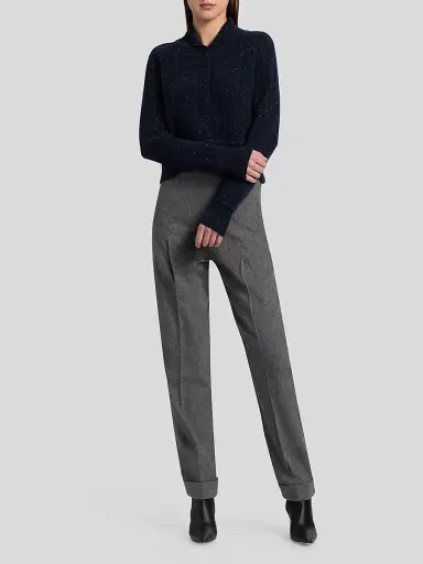 Co Women's Cropped Henley Sweater - Navy Melange | Thumbnail 2