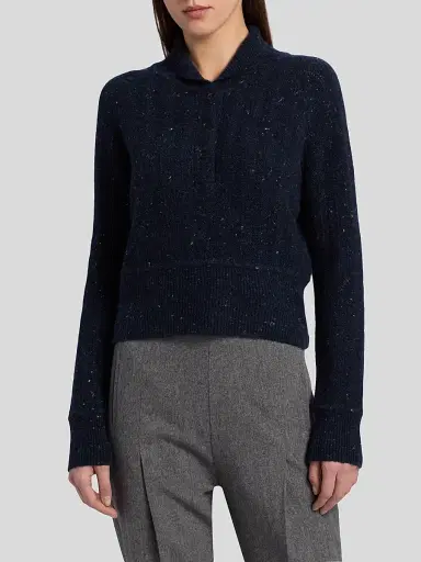 Co Women's Cropped Henley Sweater - Navy Melange | Thumbnail 3