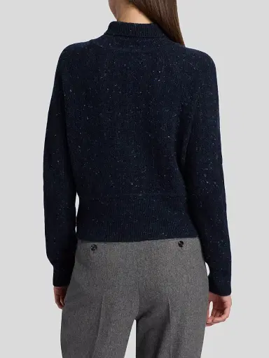 Co Women's Cropped Henley Sweater - Navy Melange | Thumbnail 5