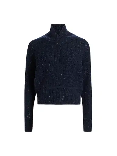 Co Women's Cropped Henley Sweater - Navy Melange | Thumbnail 1