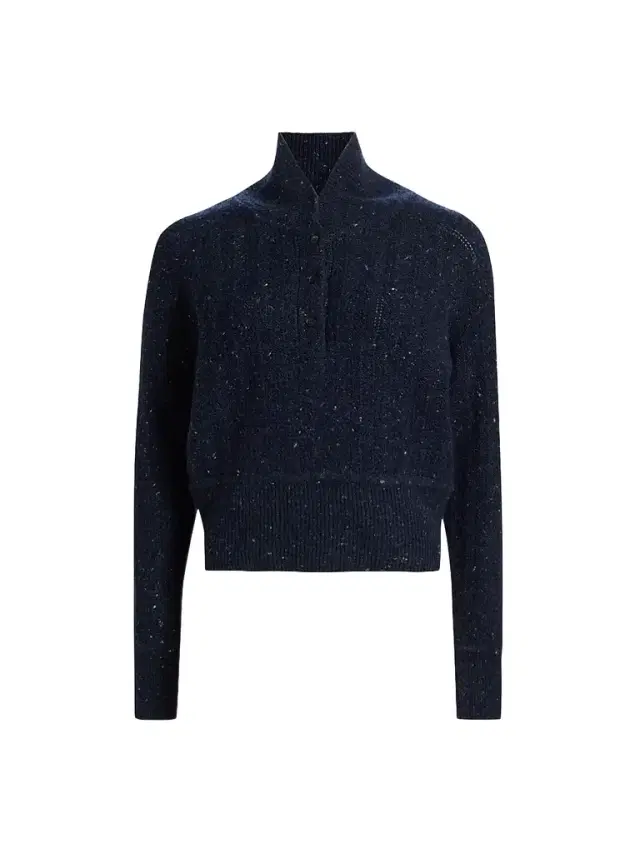 Co Women's Cropped Henley Sweater - Navy Melange