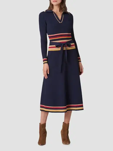 Shoshanna Women's Milner Striped Knit Polo Midi Dress - Navy Multi | Thumbnail 2