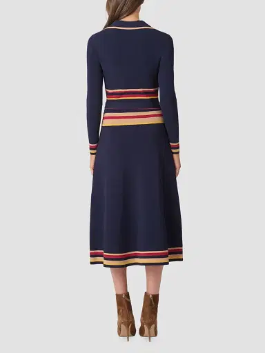 Shoshanna Women's Milner Striped Knit Polo Midi Dress - Navy Multi | Thumbnail 3