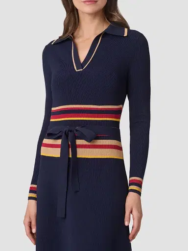 Shoshanna Women's Milner Striped Knit Polo Midi Dress - Navy Multi | Thumbnail 4
