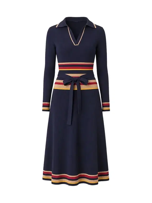 Shoshanna Women's Milner Striped Knit Polo Midi Dress - Navy Multi