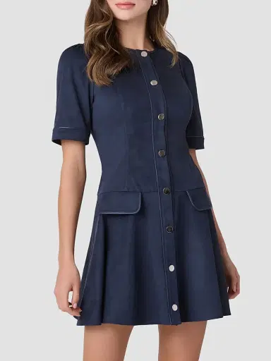 Shoshanna Women's Merina Mix Media Mini Dress - Navy | Thumbnail 2