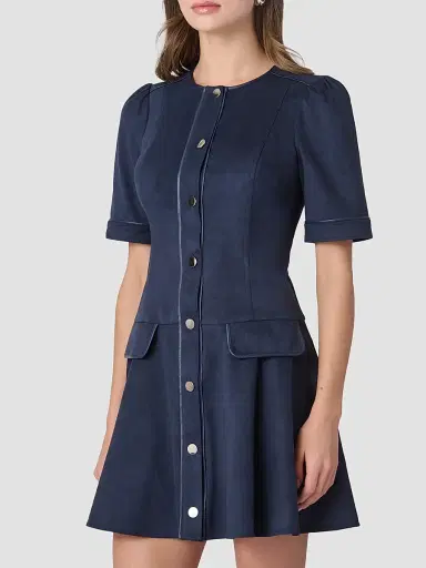 Shoshanna Women's Merina Mix Media Mini Dress - Navy | Thumbnail 4