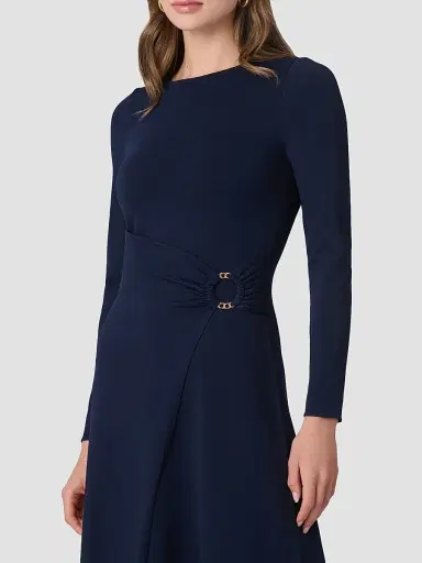 Shoshanna Women's Harrison O-Ring Wrap Midi Dress - Navy | Thumbnail 4