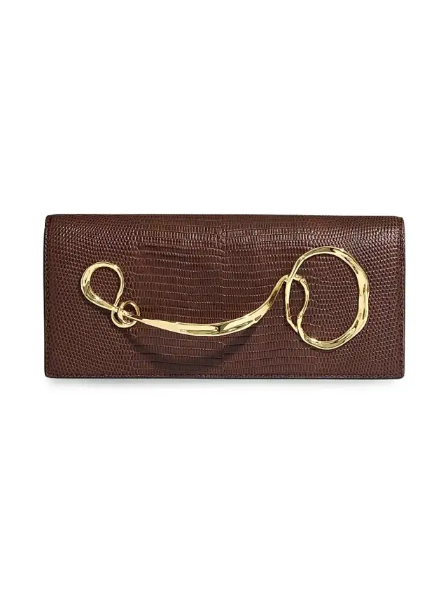 ALEXIS BITTAR Women's Lizard-Embossed Leather Clutch - Chocolate
