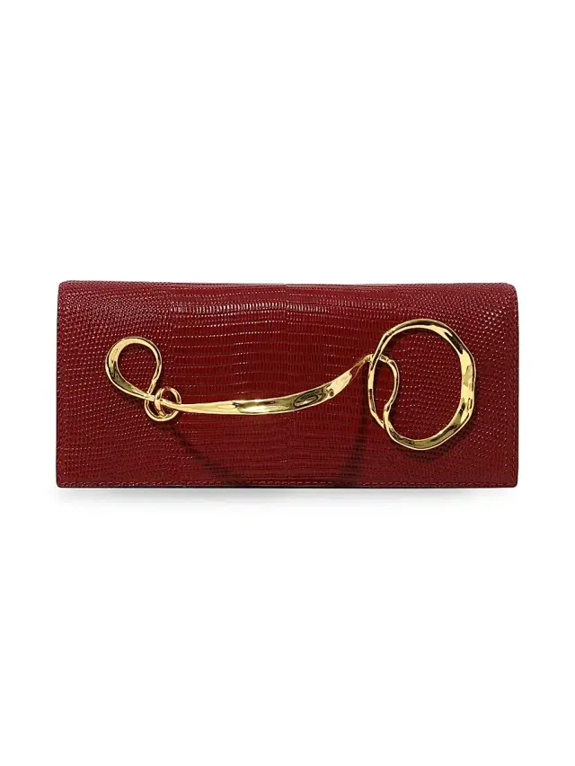ALEXIS BITTAR Women's Lizard-Embossed Leather Clutch - Burnt Cherry