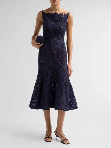 Self-Portrait Women's Spiral Lace Midi Dress - Navy - Size 12 | Thumbnail 2