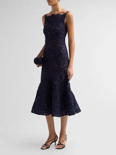 Self-Portrait Women's Spiral Lace Midi Dress - Navy - Size 12 | Thumbnail 4