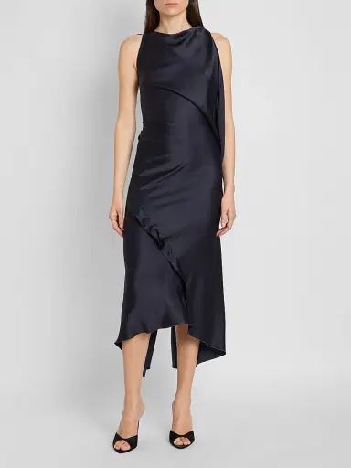 Victoria Beckham Women's Kyra Satin Asymmetric Midi Dress - Midnight - Size 0 | Thumbnail 2 Victoria Beckham Women's Kyra Satin Asymmetric Midi Dress - Midnight - Size 0 | Thumbnail 2
