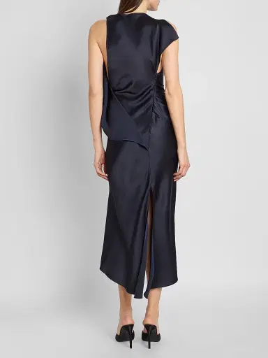 Victoria Beckham Women's Kyra Satin Asymmetric Midi Dress - Midnight - Size 0 | Thumbnail 3 Victoria Beckham Women's Kyra Satin Asymmetric Midi Dress - Midnight - Size 0 | Thumbnail 3