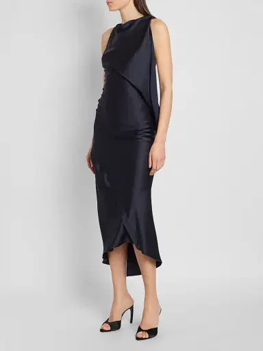 Victoria Beckham Women's Kyra Satin Asymmetric Midi Dress - Midnight - Size 0 | Thumbnail 4 Victoria Beckham Women's Kyra Satin Asymmetric Midi Dress - Midnight - Size 0 | Thumbnail 4