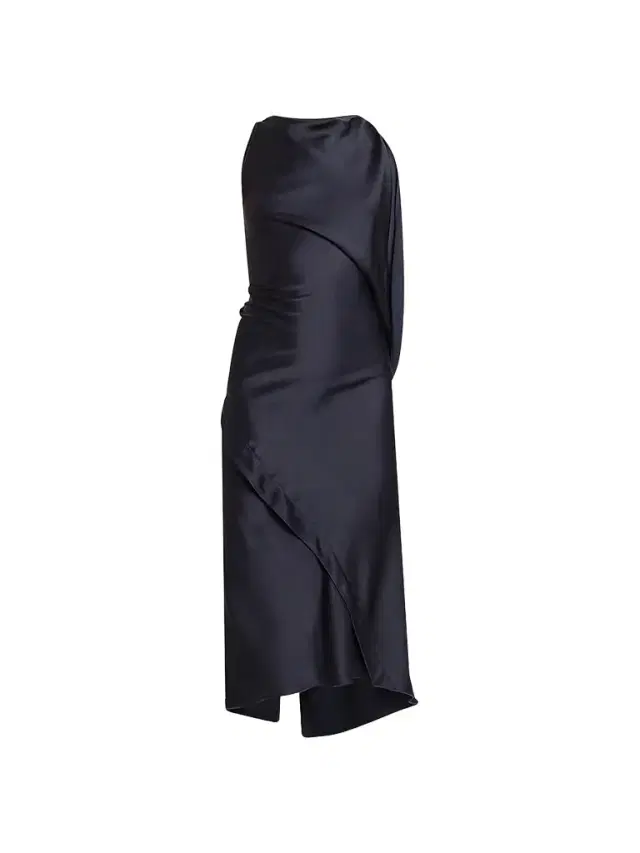 Women's Kyra Satin Asymmetric Midi Dress - Midnight - Size 0 Women's Kyra Satin Asymmetric Midi Dress - Midnight - Size 0