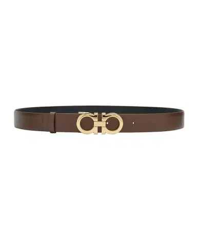 Ferragamo Gancini Reversible Brown Leather & Brass Belt | Thumbnail 3 Ferragamo Gancini Reversible Brown Leather & Brass Belt | Thumbnail 3