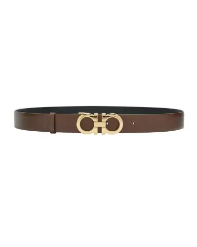 Ferragamo Gancini Reversible Brown Leather & Brass Belt | Thumbnail 1 Ferragamo Gancini Reversible Brown Leather & Brass Belt | Thumbnail 1