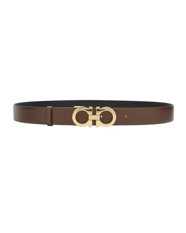 Ferragamo Gancini Reversible Brown Leather & Brass Belt