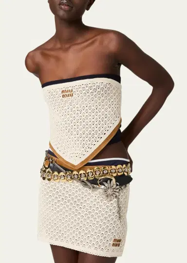 Miu Miu Strapless Crochet Knit Bandana Top | Thumbnail 4