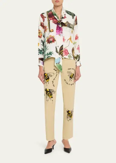 Libertine Hollyhock Floral Silk Slim Tie Keith Blouse | Thumbnail 2
