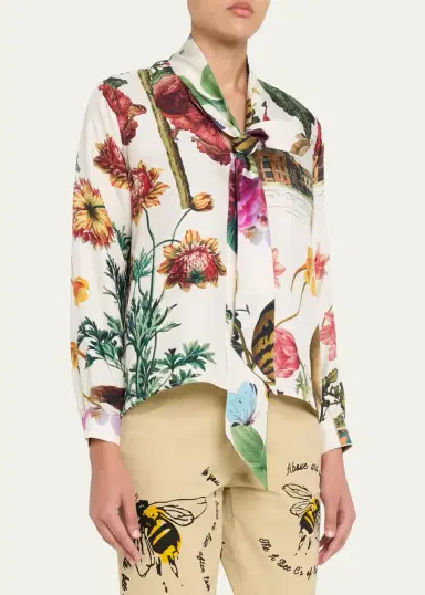 Libertine Hollyhock Floral Silk Slim Tie Keith Blouse | Thumbnail 4