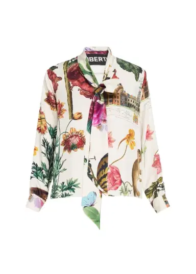 Libertine Hollyhock Floral Silk Slim Tie Keith Blouse | Thumbnail 1