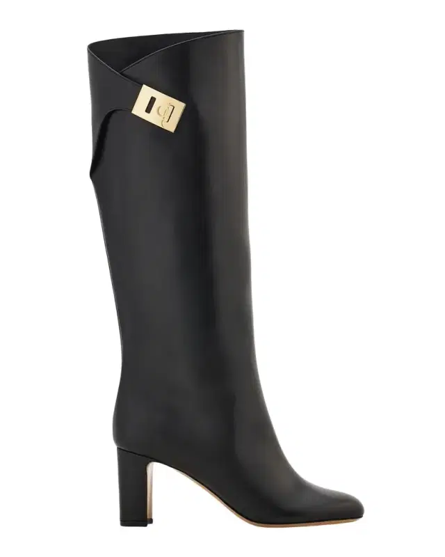 Ferragamo 70mm Elli Leather Knee-High Boots