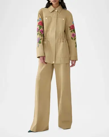 Carolina Herrera Floral Embroidered Cotton Twill Zip Utility Jacket | Thumbnail 2