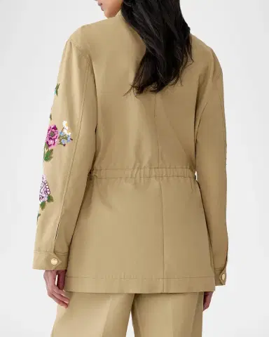 Carolina Herrera Floral Embroidered Cotton Twill Zip Utility Jacket | Thumbnail 3