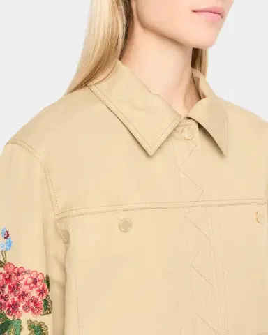 Carolina Herrera Floral Embroidered Cotton Twill Zip Utility Jacket | Thumbnail 5
