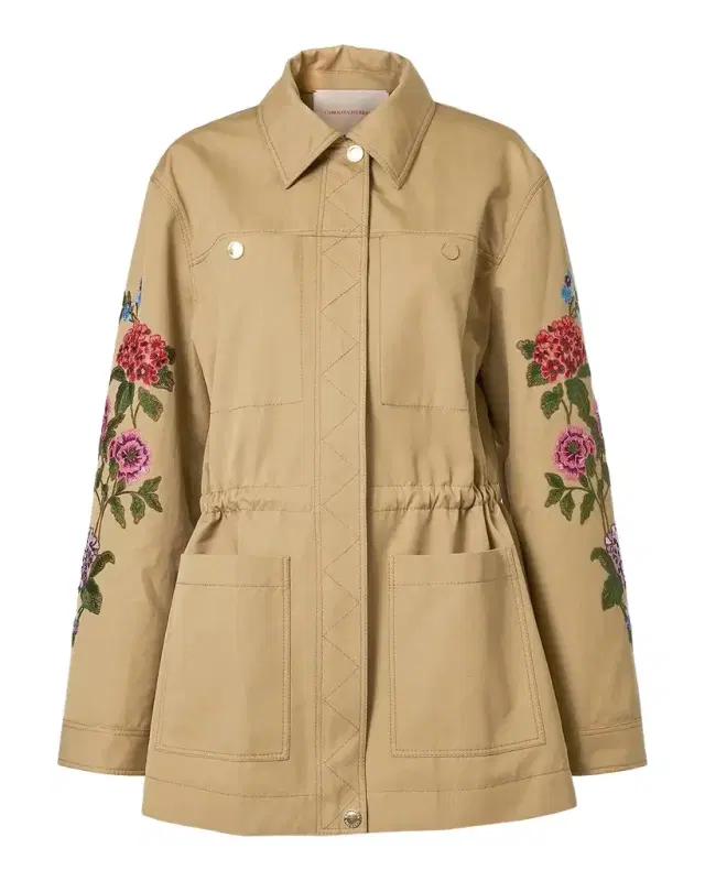Carolina Herrera Floral Embroidered Cotton Twill Zip Utility Jacket