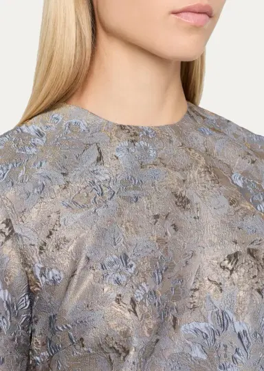 PRABAL GURUNG Short-Sleeve Metallic Floral Jacquard Sheath Dress | Thumbnail 5