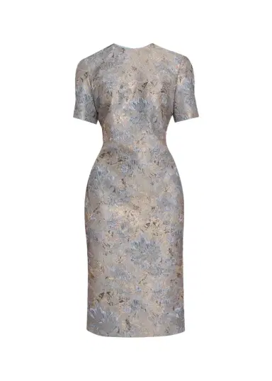 PRABAL GURUNG Short-Sleeve Metallic Floral Jacquard Sheath Dress | Thumbnail 1