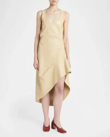Bottega Veneta Sleeveless Leather Asymmetric Midi Dress | Thumbnail 2 Bottega Veneta Sleeveless Leather Asymmetric Midi Dress | Thumbnail 2