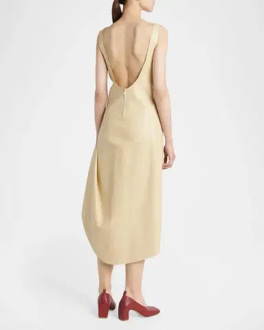 Bottega Veneta Sleeveless Leather Asymmetric Midi Dress | Thumbnail 3 Bottega Veneta Sleeveless Leather Asymmetric Midi Dress | Thumbnail 3